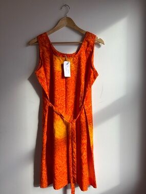 Silk Bright Dyed Orange Sleeveless Tie-Waist Dress